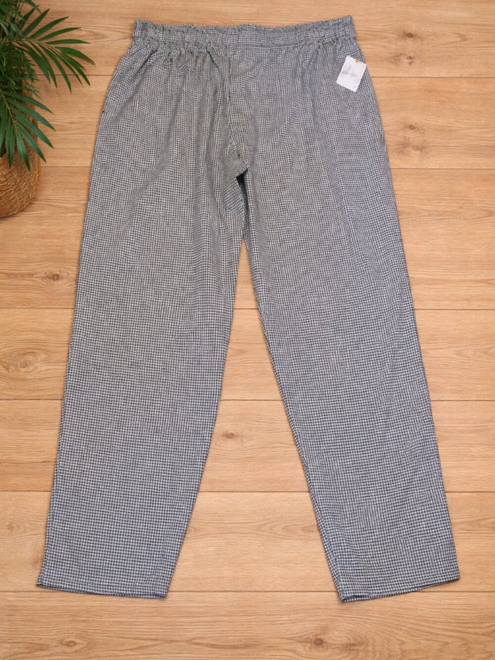 black and white gingham pull-on pants